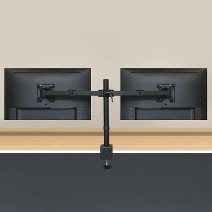 Amazon Basics Adjustable Dual Monitor Desk Mount, Supports up to 32 inch Monitors and 22 lbs per Arm, Adjustable Tension, VESA 75x75/100x100, Black