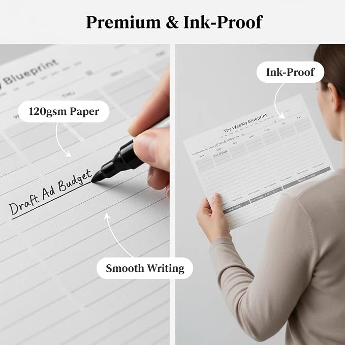 Undated Weekly Planner Pad (8.5"x11") | Productivity Desk Notepad for Focus & Planning | 3-Goal Weekly System for Deep Work | ADHD-Friendly Minimal Layout | Habit Tracker & Weekly Review | 52 Tear-Off Sheets
