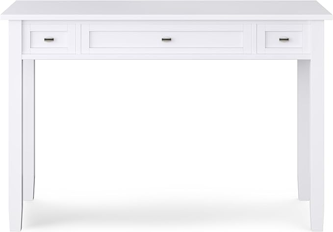 SIMPLIHOME Warm Shaker Desk - 48 Inch Wide Solid Wood Writing Desk in White, Transitional Home Office Computer Table for Workspace or Study with Flip-Down Keyboard Tray and 2 Drawers