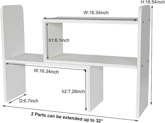 PAG Desk Organizer Desktop Shelf Adjustable Countertop Bookshelf Small Table Shelves Book Organizer Office Organization for Desk, White