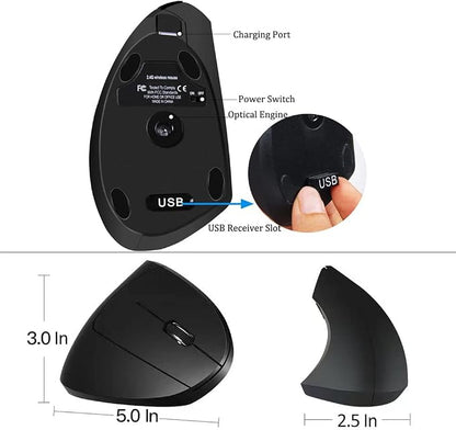 Ergonomic Mouse, High Precision Vertical Wireless Mouse, Rechargeable 2.4GHz Optical Vertical Mice, 3 Adjustable DPI 800/1200/1600 DPI, for Laptop, PC, Computer etc, Specially for Right-handers