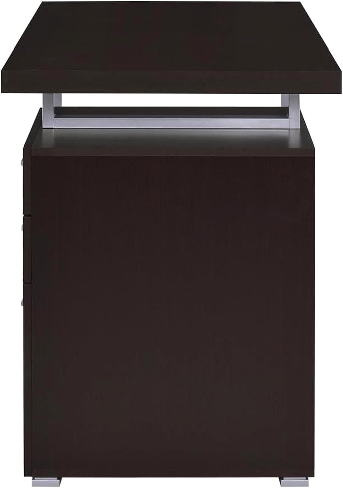 CARTESIAN Vertex Reversible 47 Inch Office Computer Desk with 3 Drawers, Cappuccino Finish, Silver Metal Frame