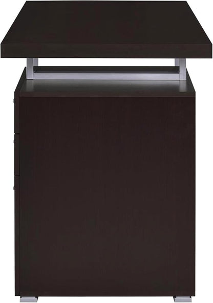 CARTESIAN Vertex Reversible 47 Inch Office Computer Desk with 3 Drawers, Cappuccino Finish, Silver Metal Frame