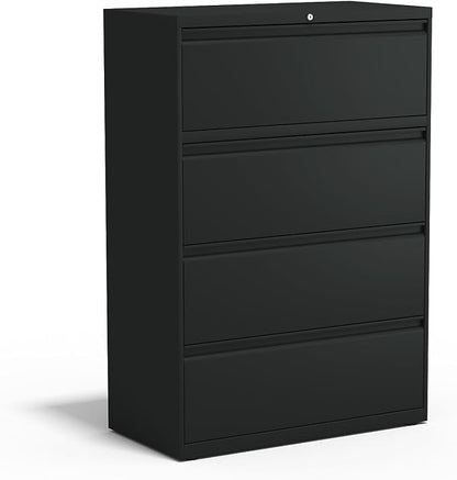 STAPLES Commercial 4-Drawer Lateral File Cabinet, Letter/Legal Size, Lockable, 52.36" H x 36" W x 18.62" D, Black (60925/17454)