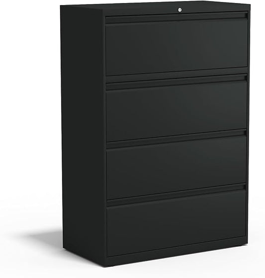 STAPLES Commercial 4-Drawer Lateral File Cabinet, Letter/Legal Size, Lockable, 52.36" H x 36" W x 18.62" D, Black (60925/17454)