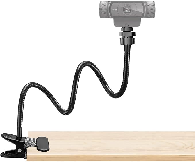 Webcam Stand Phone Mount for Desk, Gooseneck Desktop Tripod & Tabletop Phone Holder with Clamp & 1/4" Thread, Compatible with Action Camera GoPro C922 C930e C920S C920 615 C960 C920x Brio