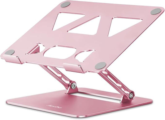 Aoviho Laptop Stand Holder, Adjustable Desk Laptop Riser, Foldable Notebook Computer Stands for MacBook Air Pro HP Lenovo Dell Samsung Chromebook, Up to 15.6 inch, Rose Gold
