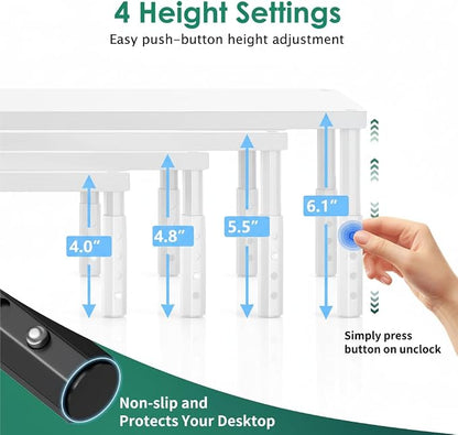 OPNICE Monitor Stand Riser for Desk, Adjustable Computer & Laptop Stand, Desk Organizer for Monitor, Laptop, PC, Printer, Office Desk Accessories for Home & Office, White Wood
