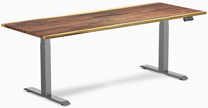 Desky Dual Hardwood Sit Stand Desk - 80x30 Electric Standing Desk - Dual Motor, 3 Stage Adjustable Height Desk - Solid Wood Standing Desk - Whole-Piece Top in Saman Wood