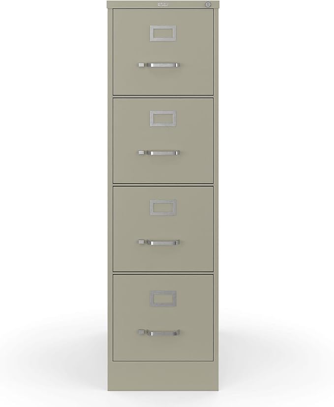 Staples 4-Drawer Vertical File Cabinet, Letter Size Documents, Lockable, 26.5" D x 15" W x 51.97" H, Putty/Beige