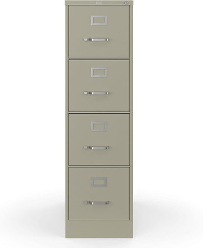 Staples 4-Drawer Vertical File Cabinet, Letter Size Documents, Lockable, 26.5" D x 15" W x 51.97" H, Putty/Beige