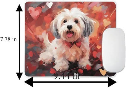 Havanese Mouse Pad Dog with Red Hearts Pattern Non-Slip Rubber Mouse Pad Puppy in Love Mouse Pad for Home Office Work Desk Computer Desktop Laptop for Dog Lovers