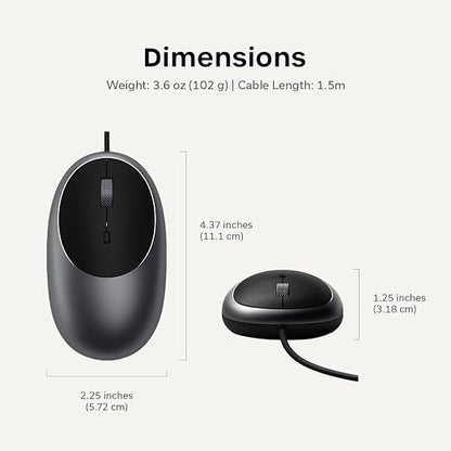 Satechi Aluminum C1 Wired USB C Mouse, Optical Computer Mouse for MacBook Air/Pro/Neo, iPad Air/Pro, iPad mini, Mac mini, iMac - Space Gray