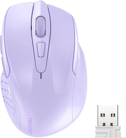 TECKNET Wireless Mouse, 2.4G Ergonomic Optical Mouse, Computer Mouse for Laptop, PC, Computer, Chromebook, Notebook, 6 Buttons, 24 Months Battery Life, 2600 DPI, 5 Adjustment Levels - Lavender