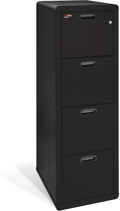 FireKing Turtle Contour - 4 Drawer Fire Safe File Cabinet with Key Lock - 1 Hour Fire Rated, UL Rated & Water Resistant Home Safe - Made in the USA Legal & Letter Filing Cabinet - Black