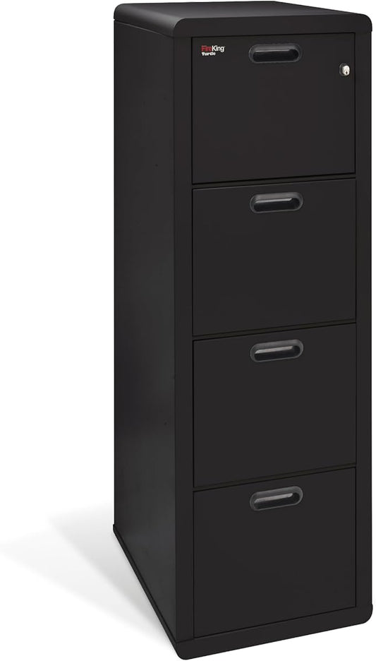 FireKing Turtle Contour - 4 Drawer Fire Safe File Cabinet with Key Lock - 1 Hour Fire Rated, UL Rated & Water Resistant Home Safe - Made in the USA Legal & Letter Filing Cabinet - Black