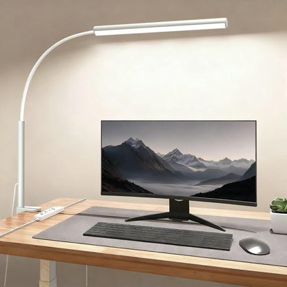 LED Desk Lamp with Clamp, 5 Color Modes & 10 Brightness Levels, Eye-Caring Desk Light, Flexible Gooseneck, Memory Function, Adapter Included for Home Office, Reading & Study