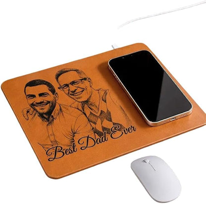 Personalized Leather Charging Mat, Custom Photo Sketch Best Dad Ever Wireless Charging Desk Mat, Custom Dad Gift, Fathers Day Gift for Dad, Papa, Grandpa, Daddy 10
