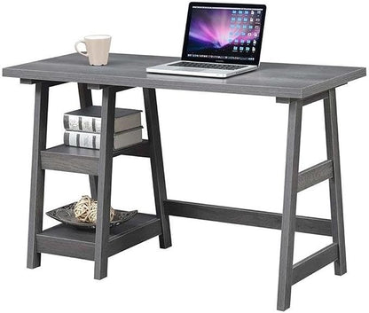 Convenience Concepts Designs2Go Trestle Desk 47" - Modern Desk or Vanity with Shelves, for Office, Dorm, Living Room, Charcoal Gray