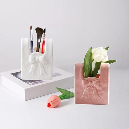 Ceramic Paint Brush Holder, Countertop Organizer,Ceramic T-shirt Bag Sharp Paint Brush Holder (White)
