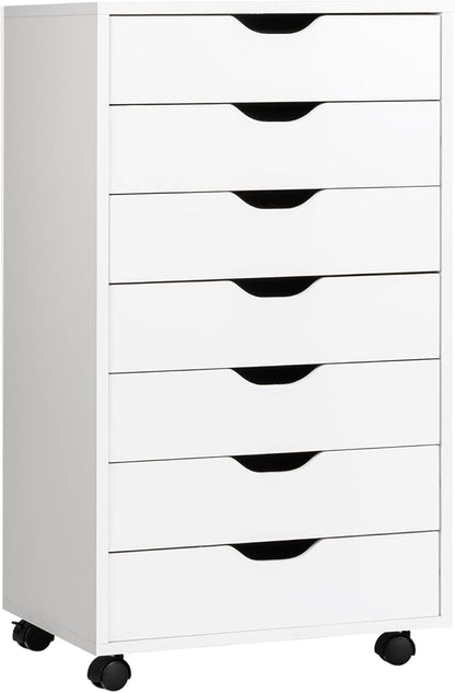 7 Drawers Filing Cabinet, Vertical File Cabinet for Home Office, Mobile Under Desk Office Storage Cabinets with Wheels (White, 7 Drawers)