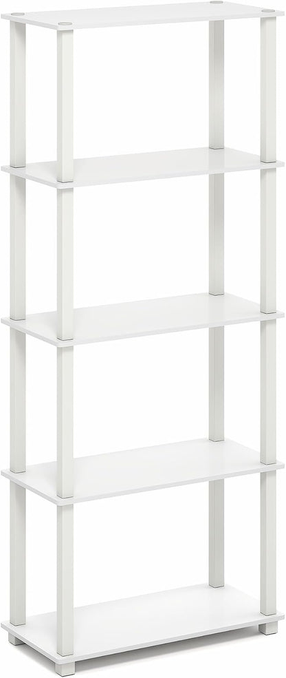 Furinno Turn-S-Tube Book Shelf, 5-Tier Toolless Storage Shelves with Square Tubes, Shelving Unit for Organization and Storage for Living Room, Home Office, White