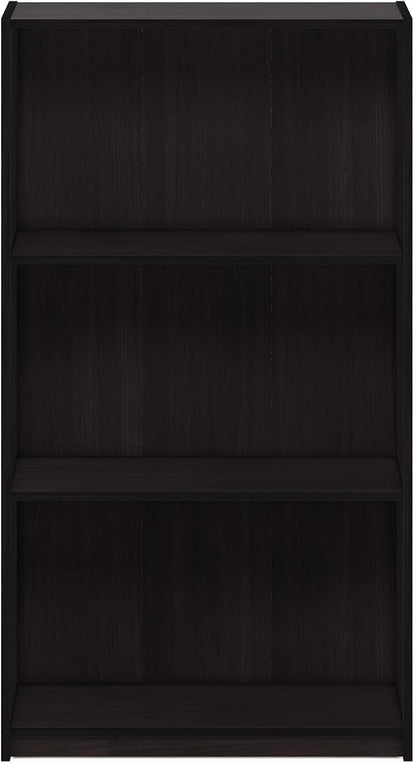 Furinno BASIC Book Shelf, 3-Tier Modern Bookshelf, Bookcase with Open Shelves, 9.3" x 21.8" x 39.5", for Living Room, Bedroom, Home Office, Dark Walnut
