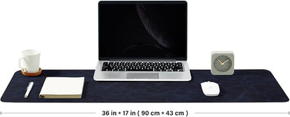 Distressed Leather Desk Mat - Non-Slip PU Desk Pad for Office and Home - Desk Organization and Accessories - Ideal for Large Mouse Pad and Desk Mats on Top of Desks(Navy Blue,36"x 17")