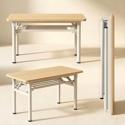 Folding Desk for Small Spaces, 31.5 Inch Foldable Computer Desk, No Assembly Required, Space Saving Portable Study Table for Compact Home Office, Bedroom, Dorm, Apartment, Teak&White