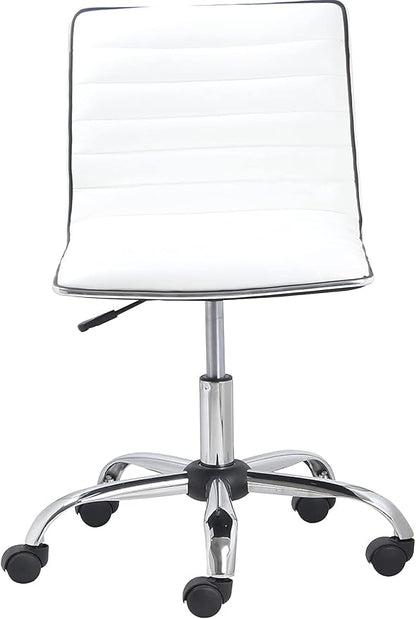 BTEXPERT Set of 2,Swivel Leather Soft Upholstery Office Mid Back Armless Ribbed Designer Task Chair, White (5029W-2)