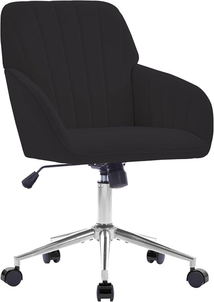 Velvet Home Office Desk Chair, Modern Cute Computer Task Chair with Back, Height Adjustable Upholstered Vanity Chair with Swivel Wheels for Women, Girls (Silver Base, Black