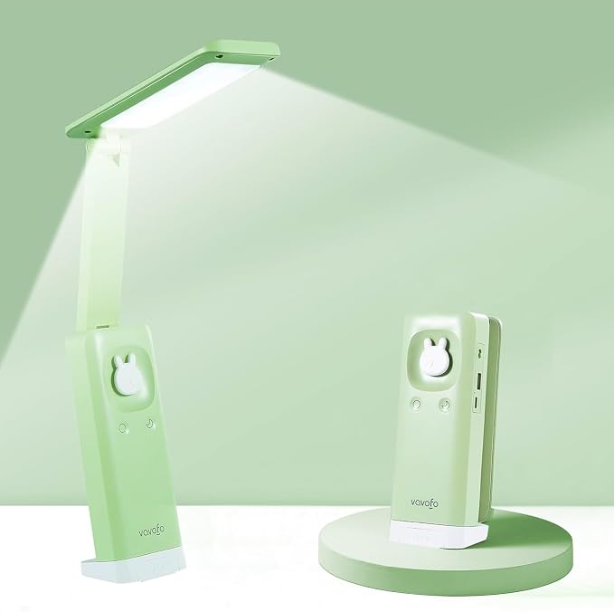 VAVOFO Cute Bunny Desk Lamp, Foldable LED Rechargeable Eye-Caring Reading Light, 3 Color Modes Dimmable Night Light for Kids Girls Bedroom Study Dorm Room (Mint Green)