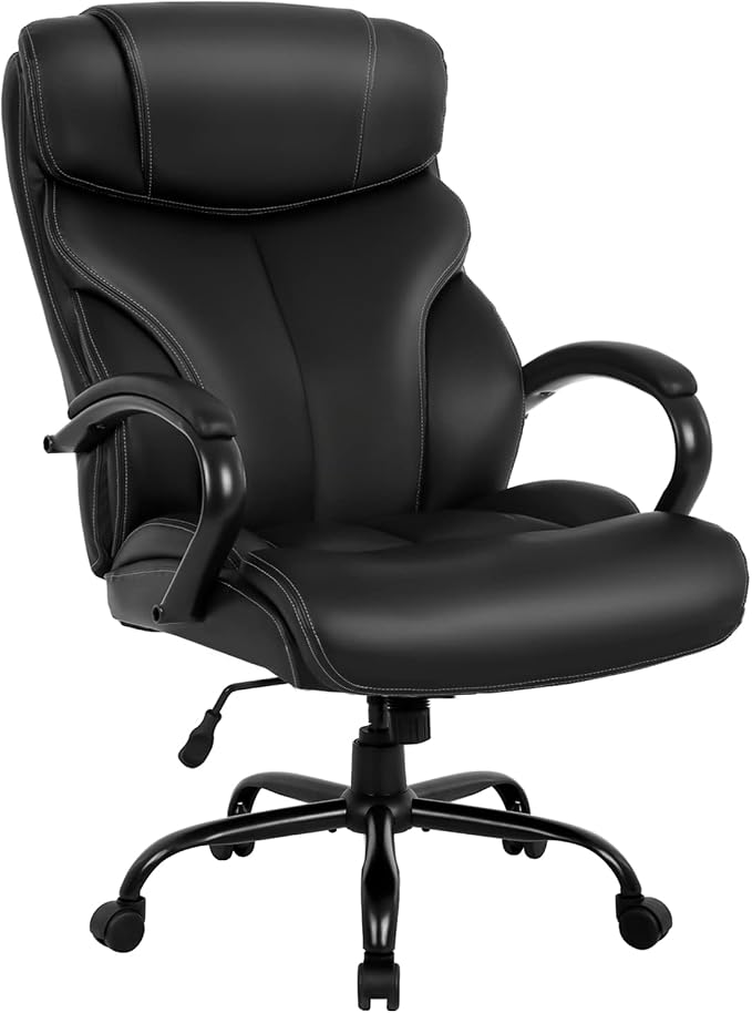 Office Chair Big and Tall 500lbs Wide Seat Desk Chair with Lumbar Support Arms High Back PU Leather Executive Task Ergonomic Computer Chair for Back Pain (Black)