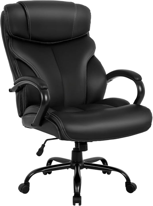 Office Chair Big and Tall 500lbs Wide Seat Desk Chair with Lumbar Support Arms High Back PU Leather Executive Task Ergonomic Computer Chair for Back Pain (Black)