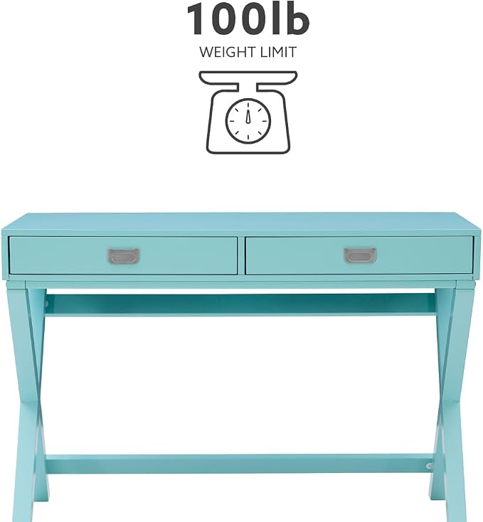 Linon Home Décor Jaycee Blue Writing Desk, 20"D x 44"W x 30"H, Blue