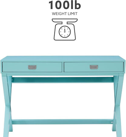 Linon Home Décor Jaycee Blue Writing Desk, 20"D x 44"W x 30"H, Blue