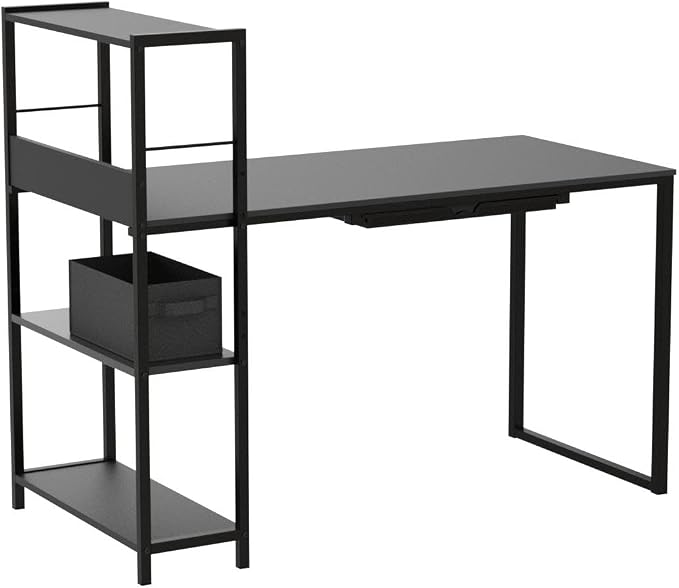 SHW 46-Inch Home Office Mission Computer Desk with Side Shelf and Drawer, Black