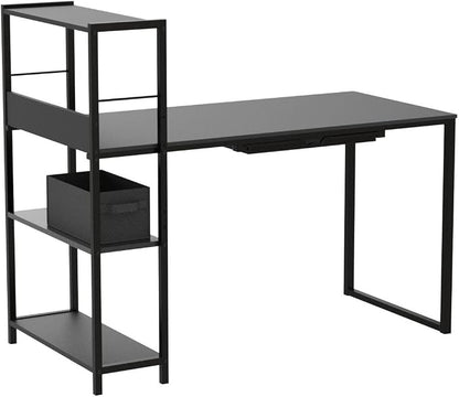 SHW 46-Inch Home Office Mission Computer Desk with Side Shelf and Drawer, Black