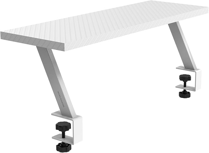 Mars Gaming MGDS, Monitor Raiser, Increases Monitor by 17 cm, Ergonomic Steel Table Stand, Carbon Fibreboard 60 x 20 cm, Screen Mount for Desks with 10 to 33 mm Thickness, White