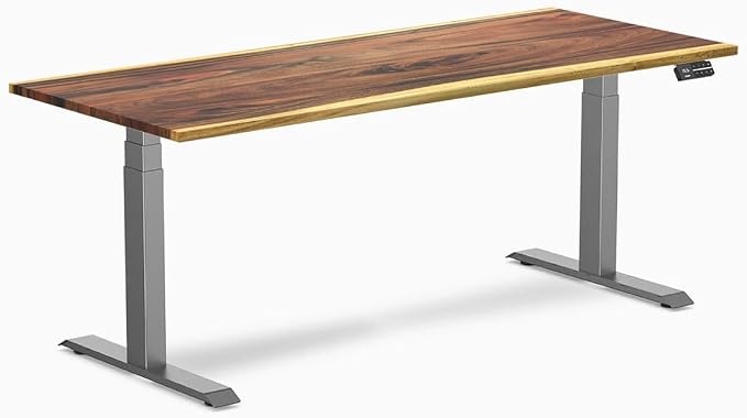 Desky Dual Hardwood Sit Stand Desk - 72x30 Electric Standing Desk - Dual Motor, 3 Stage Adjustable Height Desk - Solid Wood Standing Desk - Whole-Piece Top in Real Saman Wood