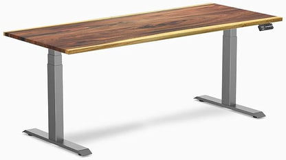 Desky Dual Hardwood Sit Stand Desk - 72x30 Electric Standing Desk - Dual Motor, 3 Stage Adjustable Height Desk - Solid Wood Standing Desk - Whole-Piece Top in Real Saman Wood