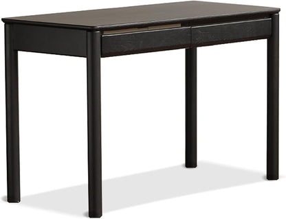 Solid Oak Wood Writing Desk, Smoky Black Home Office Desk with 2 Drawers, Ideal for Work Study Bedroom 47.24" W