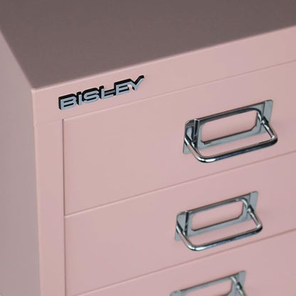 Bisley 3-Drawer Steel MultiDrawer Cabinet - Palest Pink | Chrome Pull Handles with Label Holders, Powder-Coated Steel, Removable Drawers, Desktop Storage, Labels Included