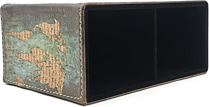 Pen Holder, Rectangle Vintage Pencil Holder with 2 Compartments, PU Leather Art Remote Control Holder Organizer Storage for Desk Accessory (World Map)