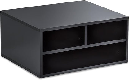 FITUEYES Large Printer Stands with 3 Storage Compartments, Desktop Paper Organizer Shelf for Home Office, 2-Tier Printer Riser, Black, 18.9" L x 15.7" W x 8.7" H