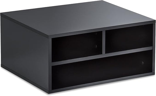 FITUEYES Large Printer Stands with 3 Storage Compartments, Desktop Paper Organizer Shelf for Home Office, 2-Tier Printer Riser, Black, 18.9" L x 15.7" W x 8.7" H
