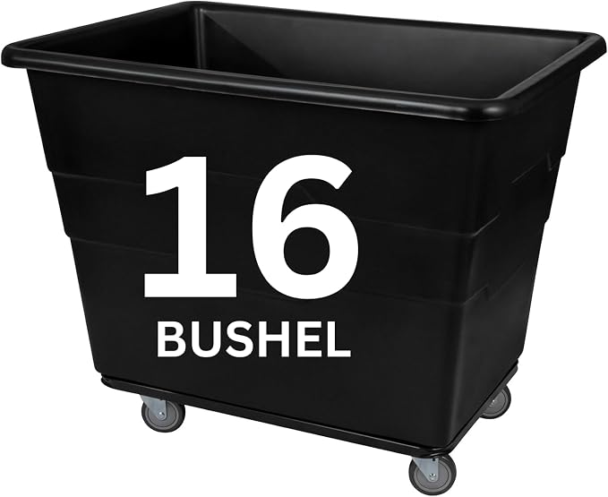 ReadySpace Commercial 16 Bushel Utility Cart with Steel Base, Poly Box Basket Truck, Laundry Cart, and Rolling Trash Bin, 47-Inch x 34.75-Inch x 35.5-Inch, 1000 Pound Weight Capacity, Black