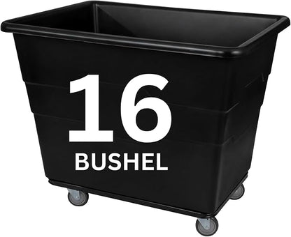 ReadySpace Commercial 16 Bushel Utility Cart with Steel Base, Poly Box Basket Truck, Laundry Cart, and Rolling Trash Bin, 47-Inch x 34.75-Inch x 35.5-Inch, 1000 Pound Weight Capacity, Black
