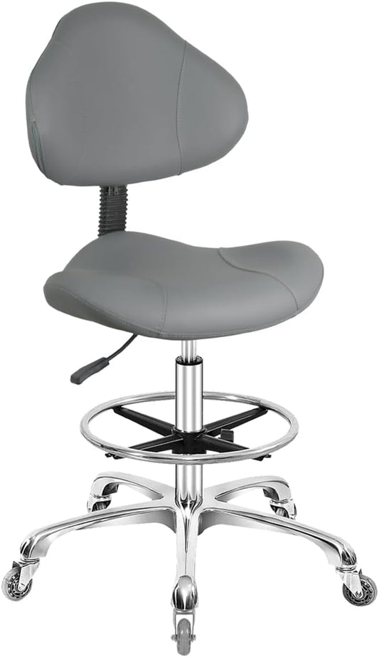 Rolling Swivel Drafting Chair Adjustable Heavy Duty (400lbs) Lumbar Support Task Chair for Home Desk Studio Design Lab(Grey)