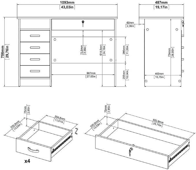 Furnifact Black Home Office Desk with 5 Drawers and Open Shelf, Lockable Storage Computer Desk and Study Table Ideal for Work from Home Setup
